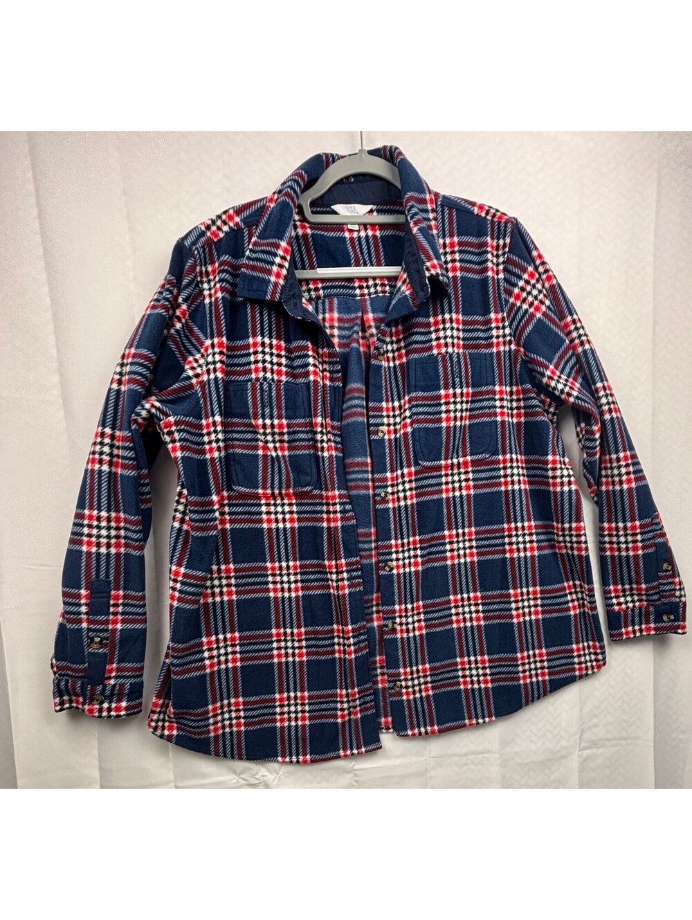 Time and Tru Women's Plus Size Fleece Shirt Jacket Plaid Blue Red XXXL